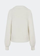 Soft and feminine knitted sweater with delicate crochet detailing. Cillamd V-neck is designed in a relaxed fit with a V-neckline, wide collar, and decorative crochet panels across the shoulders for a romantic touch. The voluminous sleeves and soft knit quality make it a comfortable wardrobe favourite that pairs effortlessly with jeans, tailored trousers, and skirts.