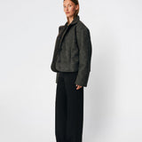 Short faux shearling jacket with a modern, timeless aesthetic. Coralinemd jacket features a relaxed silhouette with a high stand collar, front button closure, and decorative seam detailing that enhances its classic design. Soft teddy trims at the cuffs add warmth and contrast, while the slightly oversized fit makes it perfect for layering throughout the colder months.