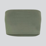 Fitted tube top in soft green in soft, rib-knitted cotton quality. DaeMD tube top has a sweetheart neckline with a silicone trim on the inside.