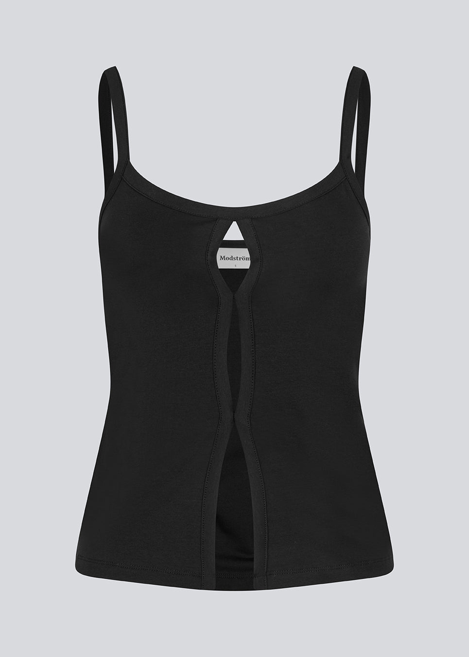 Fitted black top with an opening at the chest and a slit in front. DaeMD strap top is made from a rib knitted organic cotton.&nbsp;