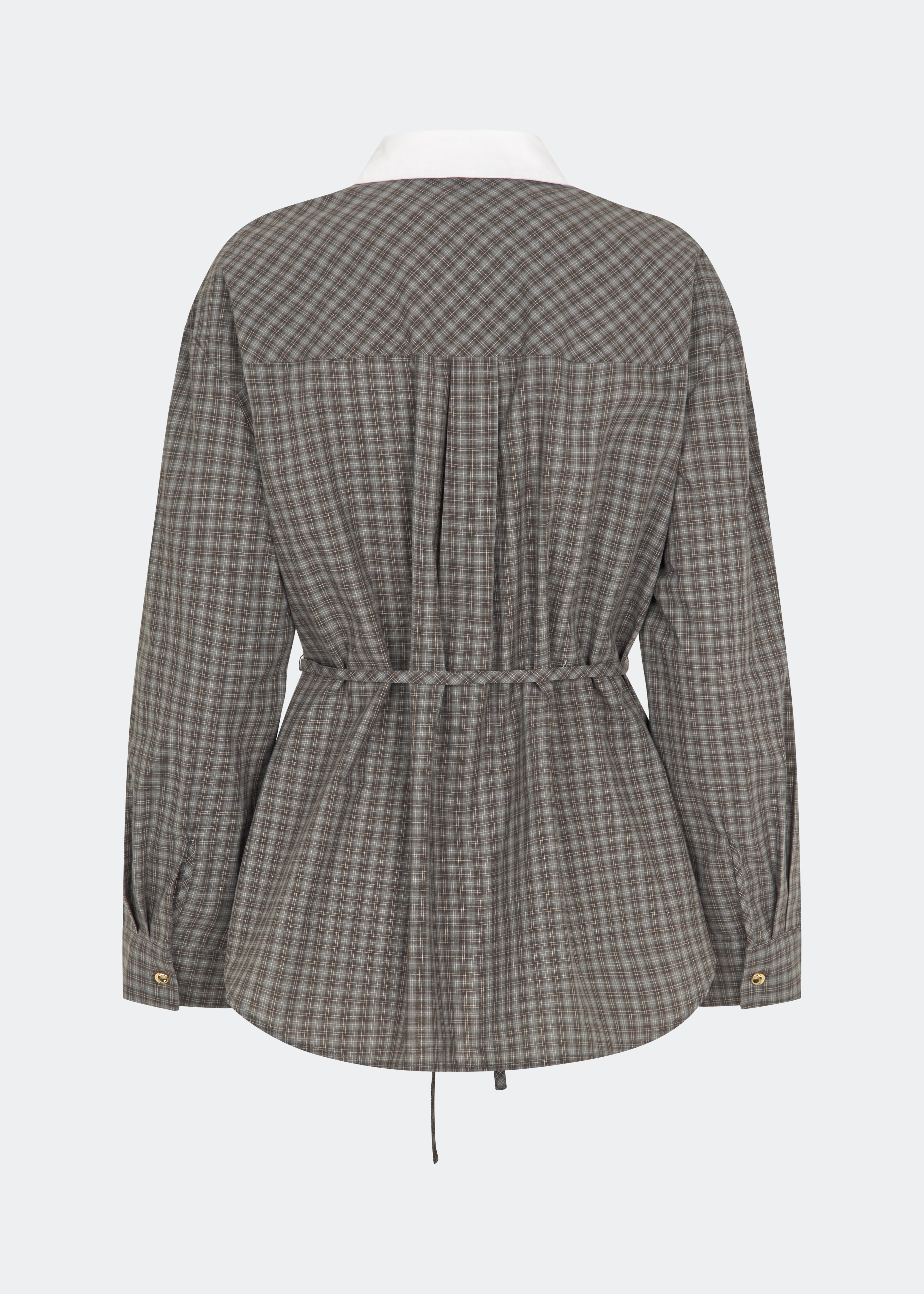 The Damarismd Shirt is a feminine checked shirt with a contrasting collar for a modern twist. Designed in a relaxed fit with a concealed button closure and an adjustable waist tie, it can be styled with a more defined silhouette. A versatile piece that works equally well for everyday wear and more polished occasions.