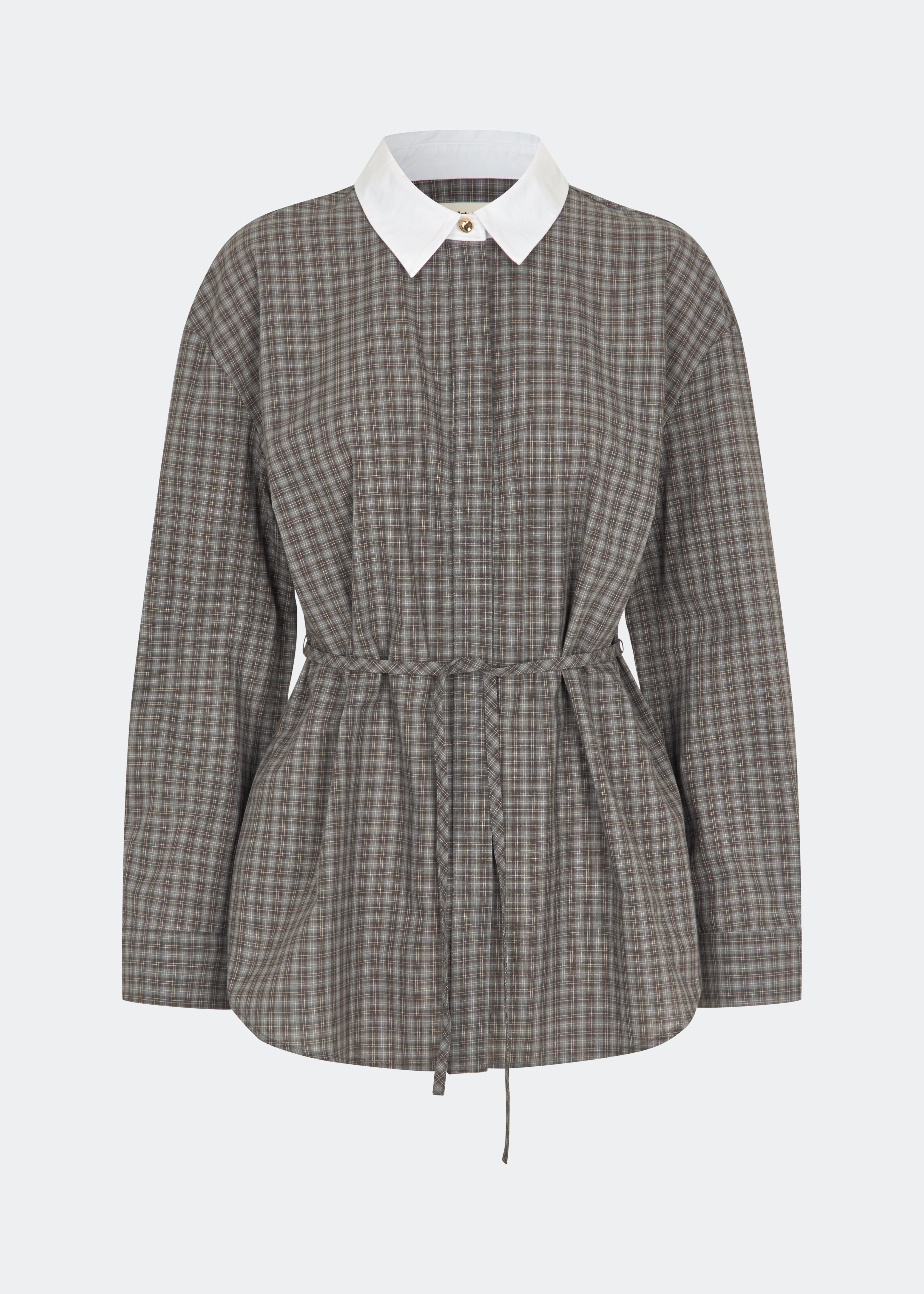 The Damarismd Shirt is a feminine checked shirt with a contrasting collar for a modern twist. Designed in a relaxed fit with a concealed button closure and an adjustable waist tie, it can be styled with a more defined silhouette. A versatile piece that works equally well for everyday wear and more polished occasions.