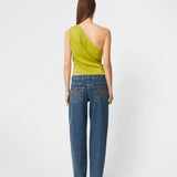 DanillaMD Top is an asymmetric satin top with a fitted silhouette and one shoulder. The design features soft draping and a tie detail at the side, creating a feminine finish while allowing the fit to be adjusted. Style it with tailored trousers or a long skirt for both everyday wear and special occasions. The model is 175 cm tall and is wearing a size S/36.