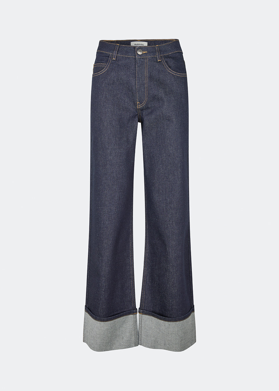 DeanieMD Jeans are high-waisted jeans with wide, straight legs. The design features a classic five-pocket construction, contrast stitching and wide turn-up cuffs at the hems. Style them with a simple T-shirt or knitwear for a relaxed everyday look. The model is 175 cm tall and is wearing a size S/36.