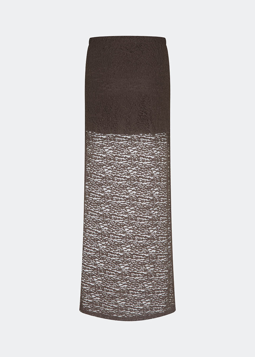 Dianamd Skirt is an elegant maxi skirt with a fitted silhouette through the hips, flowing into a sheer lace design from the knees down. The long, streamlined shape creates a feminine silhouette, while the semi-sheer finish adds a light and sophisticated touch. Style it with a simple T-shirt for an effortless everyday look or pair it with an elegant top for special occasions. The model is 175 cm tall and is wearing a size S/36.