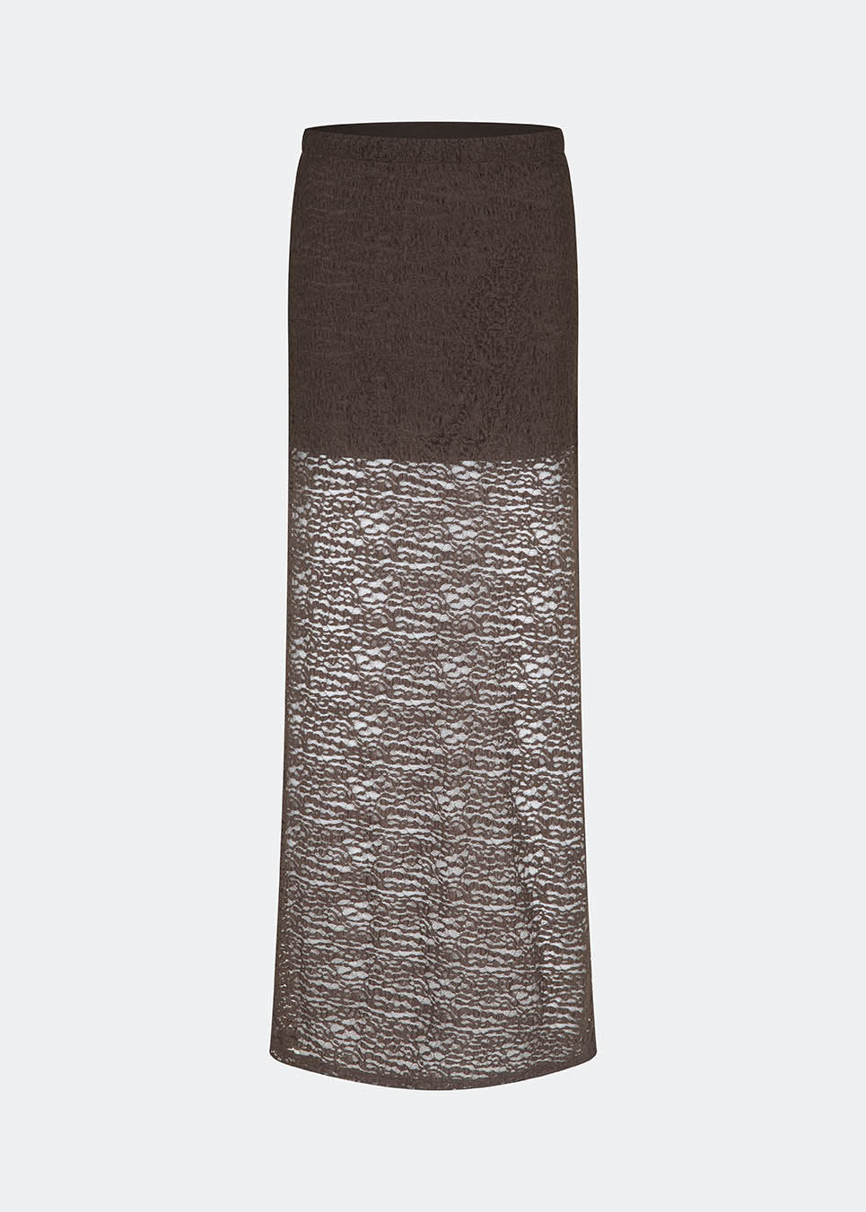Dianamd Skirt is an elegant maxi skirt with a fitted silhouette through the hips, flowing into a sheer lace design from the knees down. The long, streamlined shape creates a feminine silhouette, while the semi-sheer finish adds a light and sophisticated touch. Style it with a simple T-shirt for an effortless everyday look or pair it with an elegant top for special occasions. The model is 175 cm tall and is wearing a size S/36.