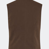 The Dodomd Top is an elegant sleeveless top with a clean, tailored silhouette. The high neckline with decorative press buttons and concealed front closure create a modern, minimalist look, while the shaping seams enhance the fit. Wear it on its own or style it with the matching trousers for a refined coordinated outfit.