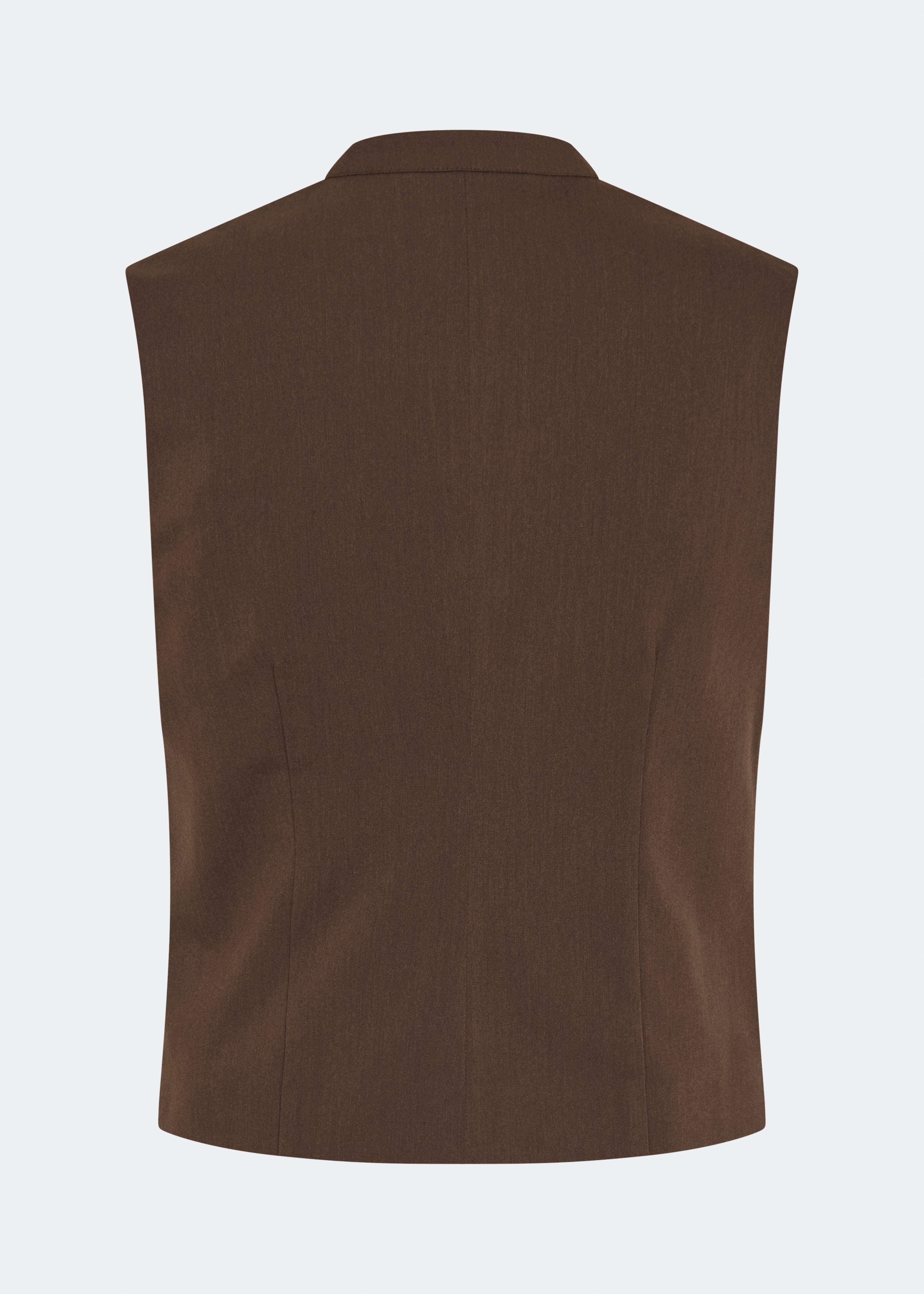 The Dodomd Top is an elegant sleeveless top with a clean, tailored silhouette. The high neckline with decorative press buttons and concealed front closure create a modern, minimalist look, while the shaping seams enhance the fit. Wear it on its own or style it with the matching trousers for a refined coordinated outfit.