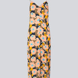 Midi dress in a relaxed fit and floral print. DustinMD print strap dress has a v-neck with ruched details in the center, narrow straps, and zipper in the back. Slit in front. The model is 177 cm and wears a size S/36.  Material: