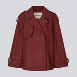 Cropped double-breasted wool coat in burgundy/dark red with hidden buttons. EsmundMD jacket has classic coat details with raglan sleeves and a high yoke at the back. Lined.&nbsp;