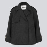 Double-breasted black wool coat with hidden buttons. EsmundMD jacket has classic coat details with raglan sleeves and a high yoke at the back.