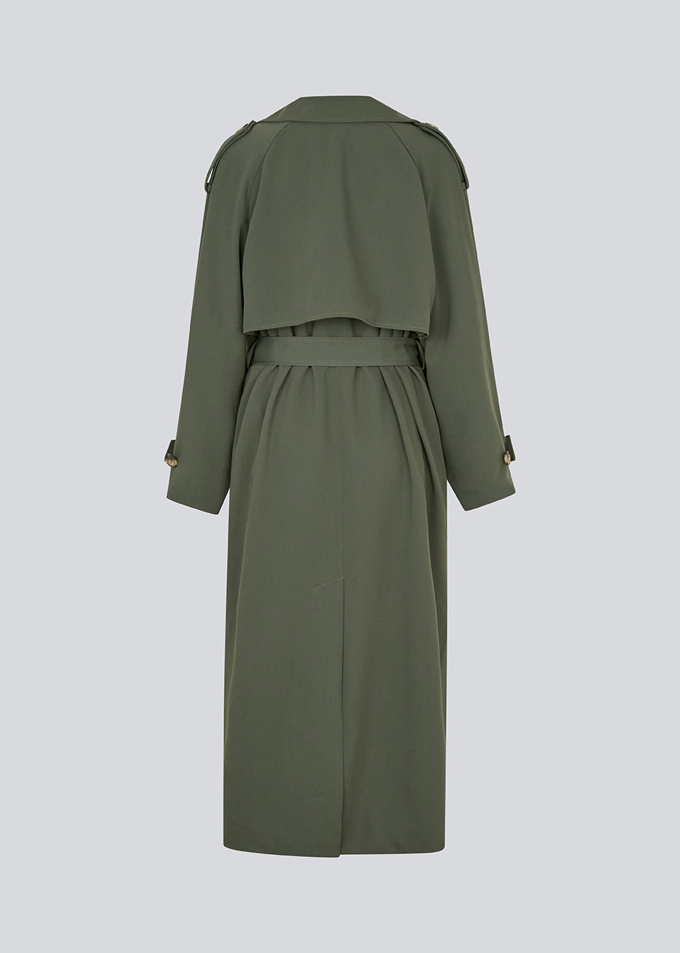 Oversized double-breasted trench coat in dark green with a tie belt at the waist. EvieMD jacket has dropped shoulders and long, wide sleeves. Lined.&nbsp;