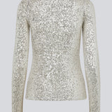 Long sleeved top fully decorated with sequins. FannieMD top has a tight fit with a round neck and long sleeves. The model is 175 cm and wears a size S/36.