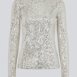 Long sleeved top fully decorated with sequins. FannieMD top has a tight fit with a round neck and long sleeves. The model is 175 cm and wears a size S/36.