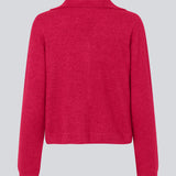 Fine knit cardigan in pink with a v-neckline and collar. FaroMD cardigan has a relaxed shape with matching buttons in front and ribbed trimmings. The model is 175 cm and wears a size S/36.