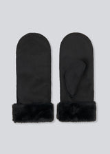 Black gloves in a soft faux suede material with faux fur details. 