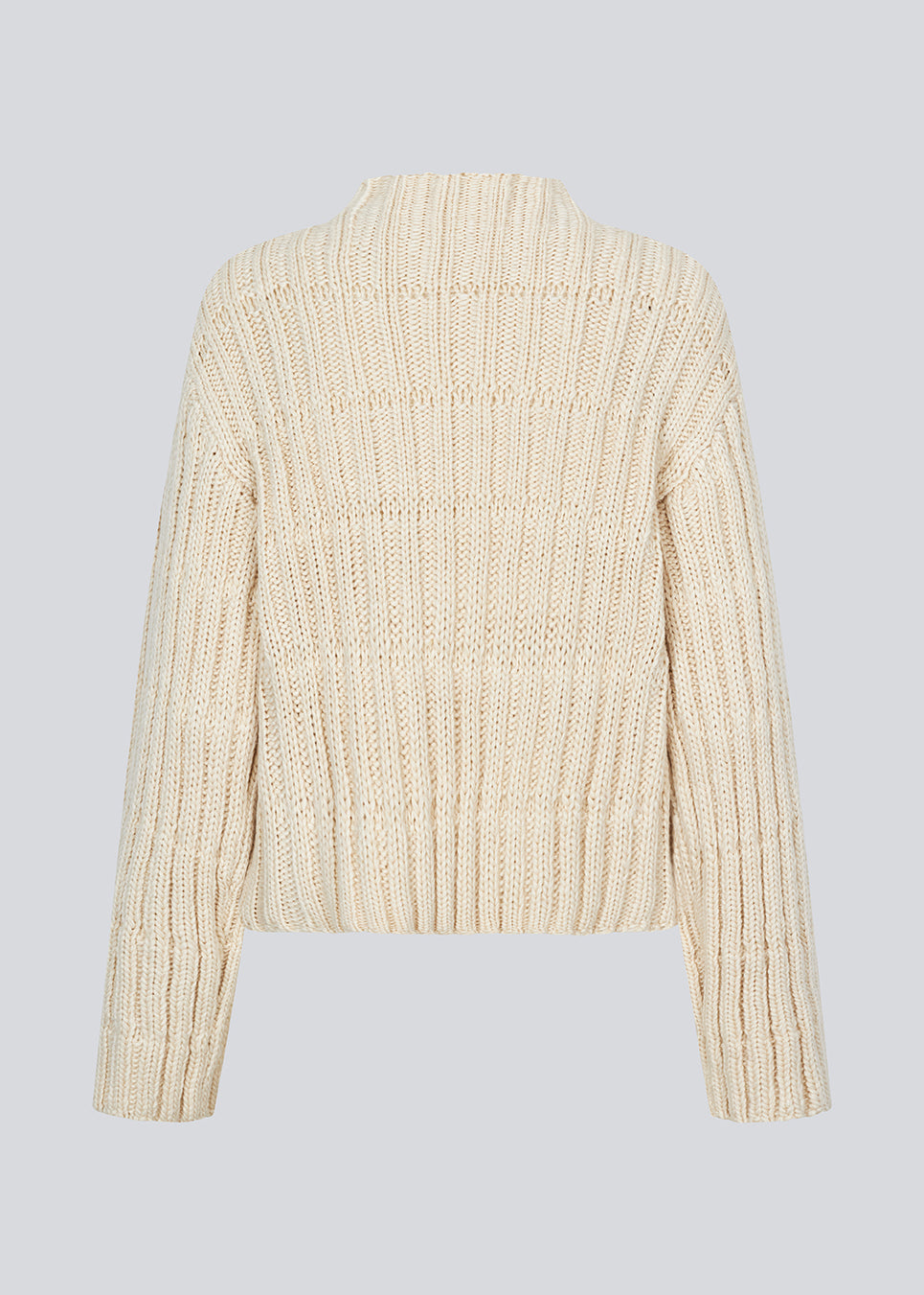Off white knit with dropped shoulders and long wide sleeves. FelipeMD t-neck has a high neck with ribbed trimmings on the neckline and hem of sleeves.&nbsp;