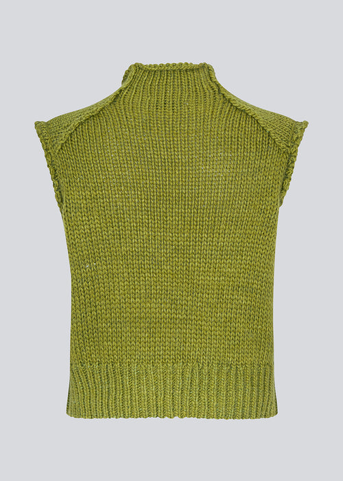 Loose sleeveless vest in plain jersey knit. FelipeMD vest is green, slightly cropped and has a high neck.