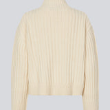Off white rib knitted jumper with a high neck and a relaxed fit. FultonMD rib t-neck has dropped shoulders and long wide sleeves.