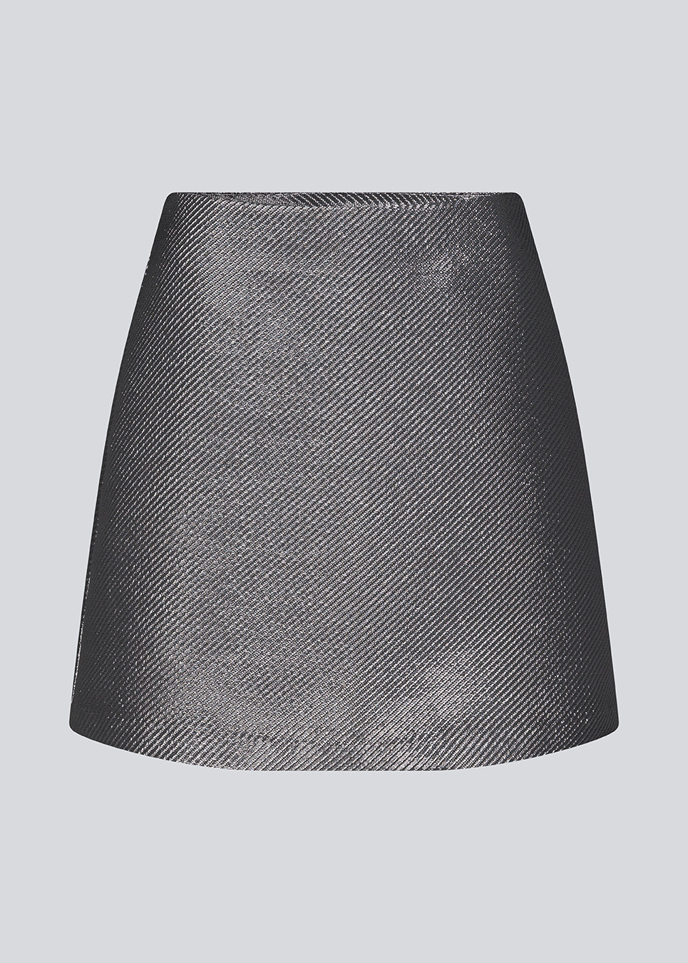 GabbieMD skirt cut for a mini silhuet with a high waist and concealed zipper in a structured and shiny material. Lined. The model is 175 cm and wears a size S/36.