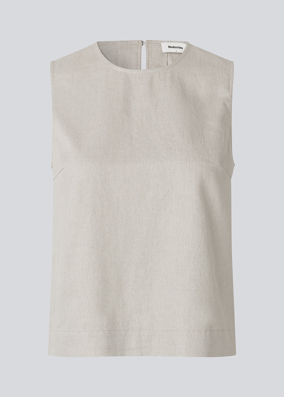 Sleeveless linen top. The GaleMD Linen Top features a round neckline and a hook closure at the back. A light and elegant top, perfect for both relaxed and stylish summer looks.