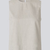 Sleeveless linen top. The GaleMD Linen Top features a round neckline and a hook closure at the back. A light and elegant top, perfect for both relaxed and stylish summer looks.