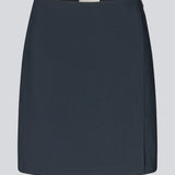 Classic A-line skirt in dark blue in short length. GaleMD skirt has a simple expression with a hidden zip at side seam and slit in front.