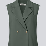 Loose vest in dark green with a collar in our classic gale material. Galemd vest is sleeveless and has a front button closure.&nbsp;