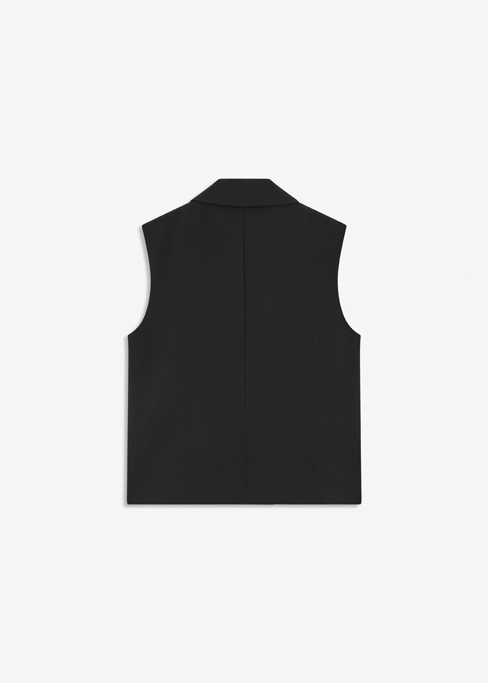 Straight-cut black sleeveless vest. It has a defined lapel collar and double-breasted button closure. Wear it with the matching Gale pants for a structured set. The model is 175 cm and wears a size S/36.