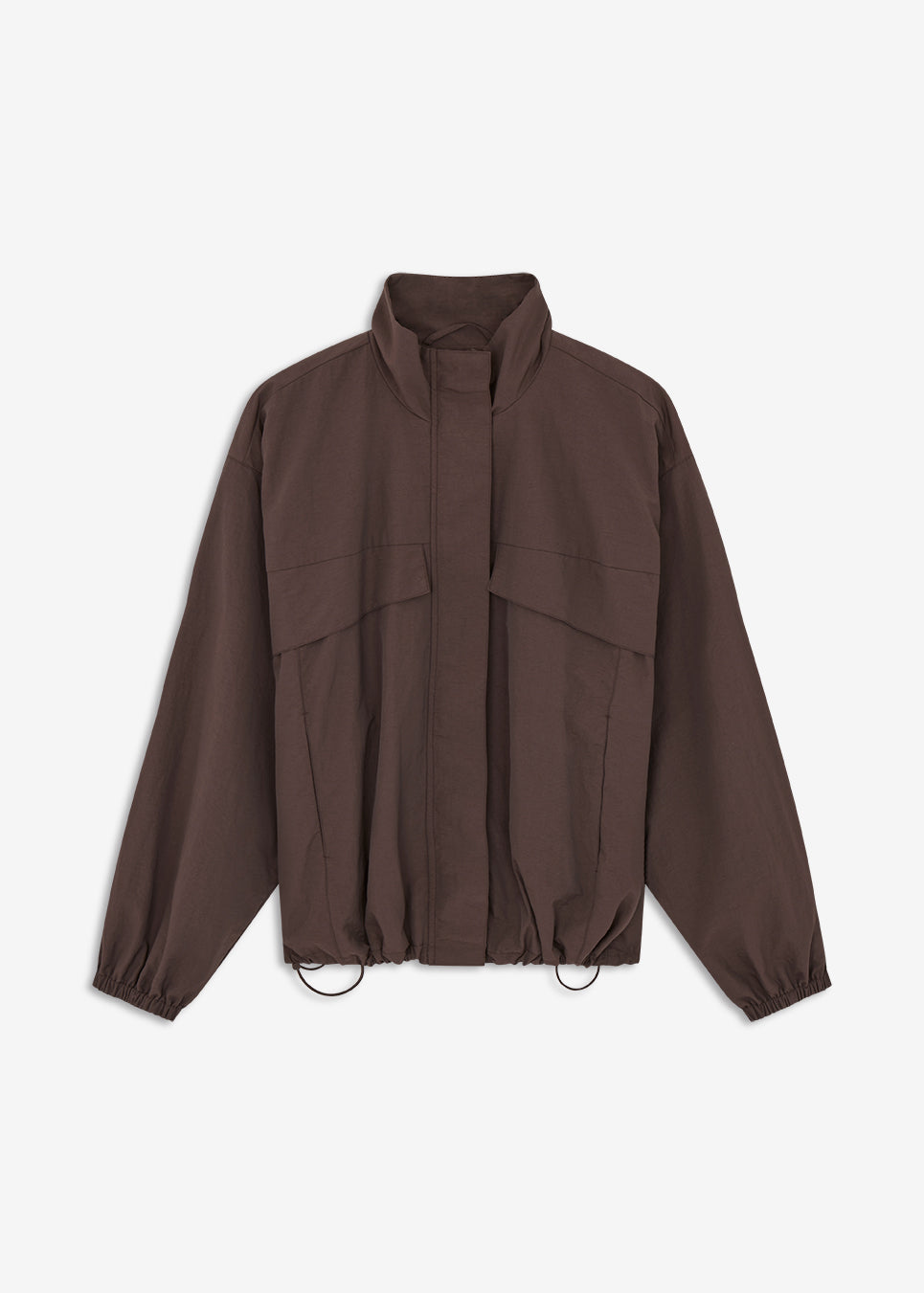 GannonMD Jacket is a short jacket with a relaxed fit and high collar. The design features a concealed front fastening, large front pockets, elasticated cuffs and an adjustable drawstring hem. The gathered detail at the back adds extra volume to the silhouette. Style it over a T-shirt or knitwear for a relaxed everyday look.