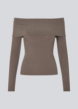 Ribknitted top in a stretchy quality. GaryMD top has a tight fit with long sleeves and an off shoulder neckline with folded detail.
