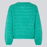 Woolen jumper in green with long stitches for a relaxed look. GroverMD o-neck has long sleeves with volume, a round neck with ribbed details. Contains wool and alpaca. 