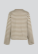 Longsleeved t-shirt in white made from cotton jersey with beige stripes. HellenMD LS stripe t-shirt has a relaxed silhouette with wide sleeves and a round neck. The model is 175 cm and wears a size S/36.