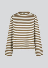 Longsleeved t-shirt in white made from cotton jersey with beige stripes. HellenMD LS stripe t-shirt has a relaxed silhouette with wide sleeves and a round neck. The model is 175 cm and wears a size S/36.