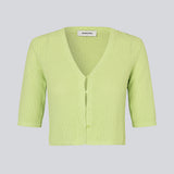 Short cardigan in bright in a structured cotton blend with ribbed trimmings. HeroMD cardigan has a v-neck with button closure in front and short sleeves.