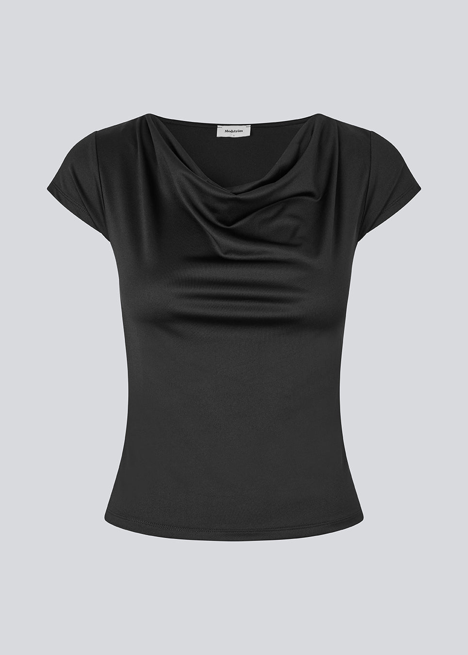 Fitted black T-shirt with draping. The Himamd Drapy T-shirt is made from 95% recycled polyester and features an elastic fit. The sophisticated draping adds a feminine and modern twist, perfect for both everyday and evening looks.&nbsp;