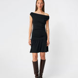 Off-the-shoulder dress crafted from a soft and stretchy fabric. HimaMD Flare Dress features a fitted silhouette with a wide folded neckline that can be worn off the shoulders, gathered detailing at the waist, and a feminine flared hem. The body-hugging fit enhances the silhouette, while the soft stretch fabric ensures all-day comfort.