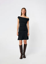 Off-the-shoulder dress crafted from a soft and stretchy fabric. HimaMD Flare Dress features a fitted silhouette with a wide folded neckline that can be worn off the shoulders, gathered detailing at the waist, and a feminine flared hem. The body-hugging fit enhances the silhouette, while the soft stretch fabric ensures all-day comfort.