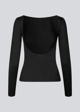 Black top with long sleeves made of elastic material. HimaMD LS top is fitted and has a deep back neckline.