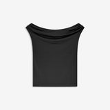 Fitted off-shoulder top, made from recycled polyester with stretch and cut to a slightly cropped length. Pair it with wide-leg pants or straight denim for different expressions. The model is 175 cm and wears a size S/36.