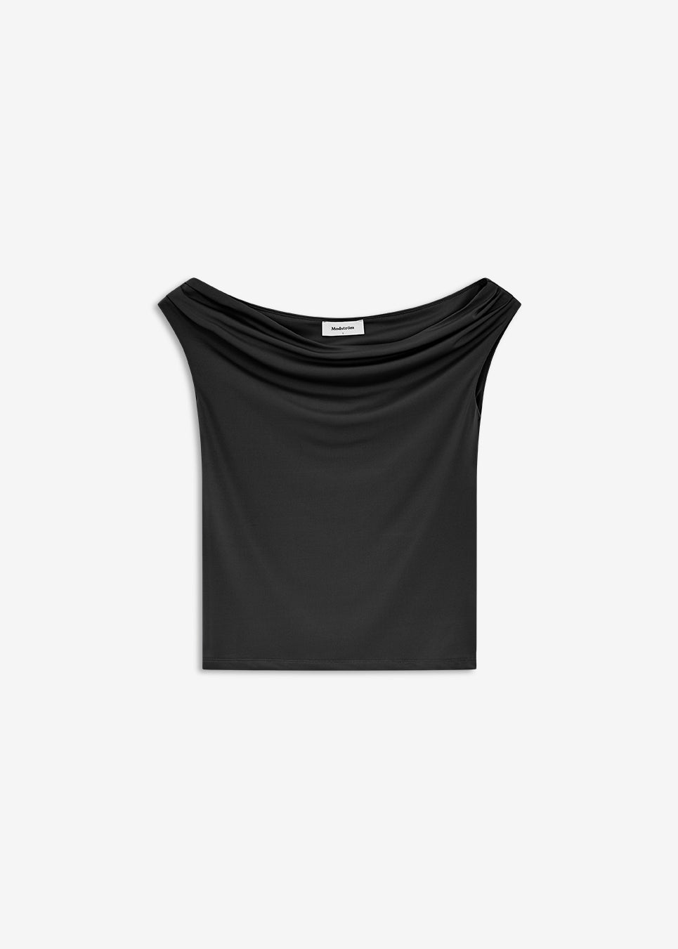 Fitted off-shoulder top, made from recycled polyester with stretch and cut to a slightly cropped length. Pair it with wide-leg pants or straight denim for different expressions. The model is 175 cm and wears a size S/36.