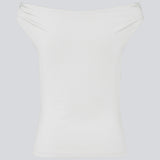 Off-shoulder top in white in a stretchy material. HimaMD off-shoulder top is fitted and slightly cropped.