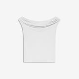 Off-shoulder top in white in a stretchy material. HimaMD off-shoulder top is fitted and slightly cropped.