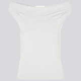 Off-shoulder top in white in a stretchy material. HimaMD off-shoulder top is fitted and slightly cropped.