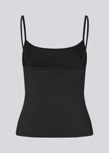 Fitted top in black in recycled polyester. Himamd strap top has a round neck and thin straps.