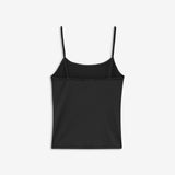 Fitted black top with stretch, a round neckline and thin straps. Wear it beneath an open shirt or pair it with a fluid skirt to bring movement to the fitted shape. The model is 175 cm and wears a size S/36.&nbsp;