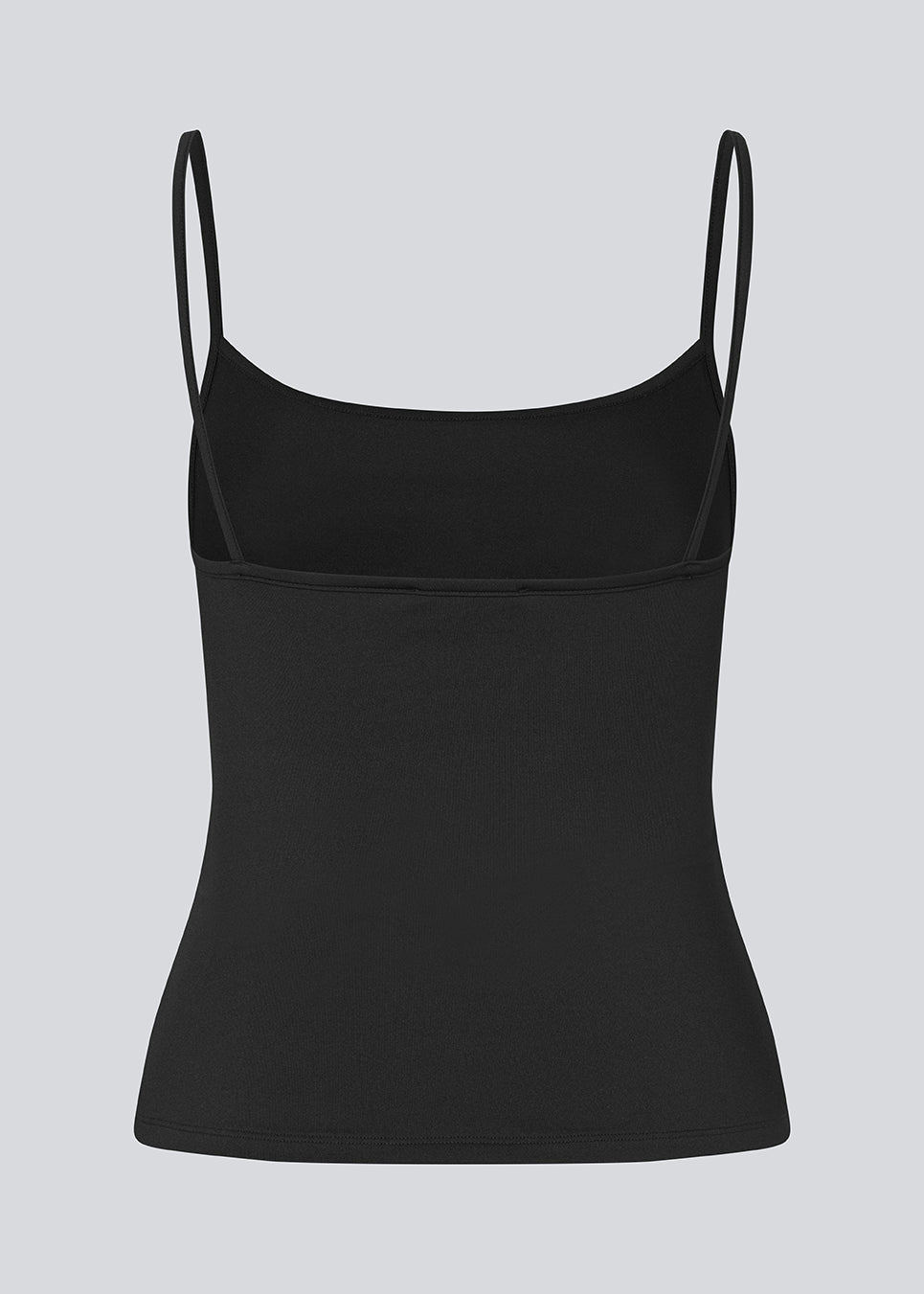 Fitted top in black in recycled polyester. Himamd strap top has a round neck and thin straps.