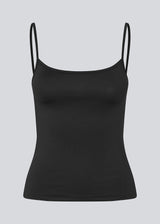 Fitted top in black in recycled polyester. Himamd strap top has a round neck and thin straps.