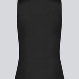 Black top with wide straps and stretch in recycled quality. HimaMD top has tight-fitted silhouette with chest reinforcement. The model is 175 cm and wears a size S/36.
