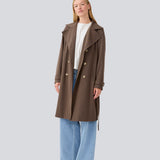 Beautiful jacket with a classic look and wide revers, belted waist and button closure. Hiro jacket is the perfect transition jacket. 